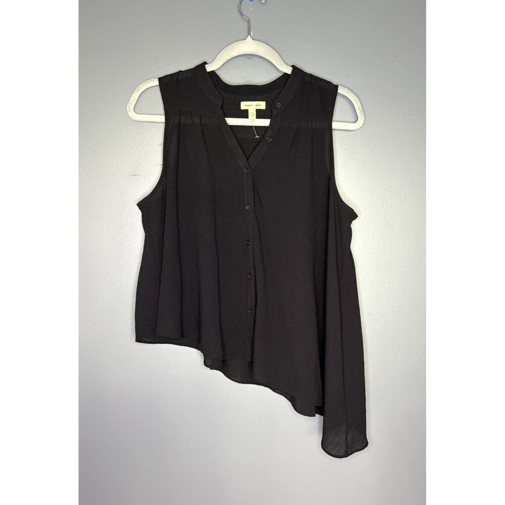 Silence‎ + Noise Blouse Womens S Asymmetrical Sleeveless Button Sheer Lagenlook